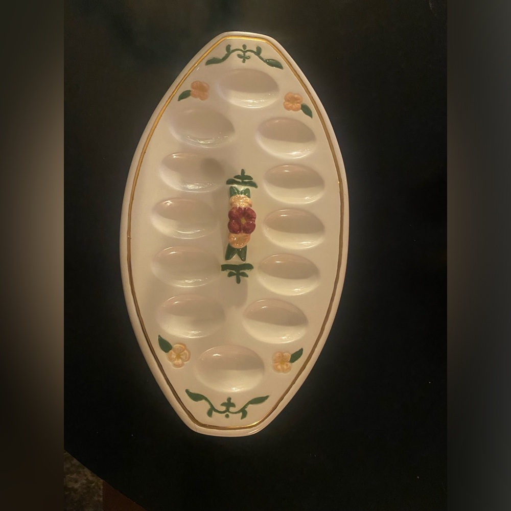 Vintage Ceramic Devil Egg Plate with little handle. No chips or cracks